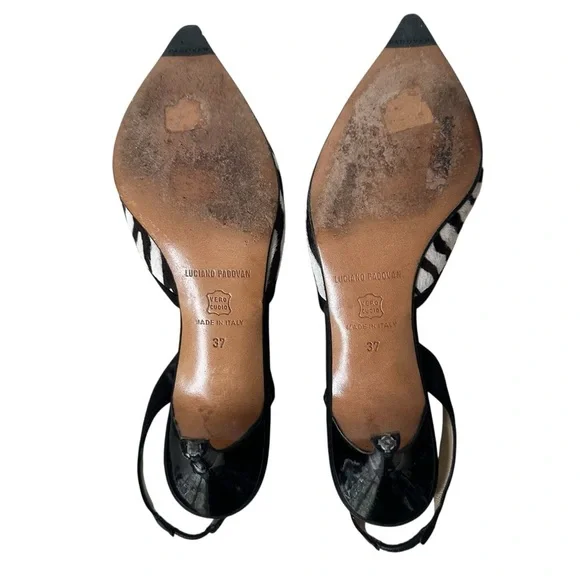 Vintage Luciano Padovan Italian Calfskin White, Black, Brown Kitten Heels, 37 - Picture 10 of 11
